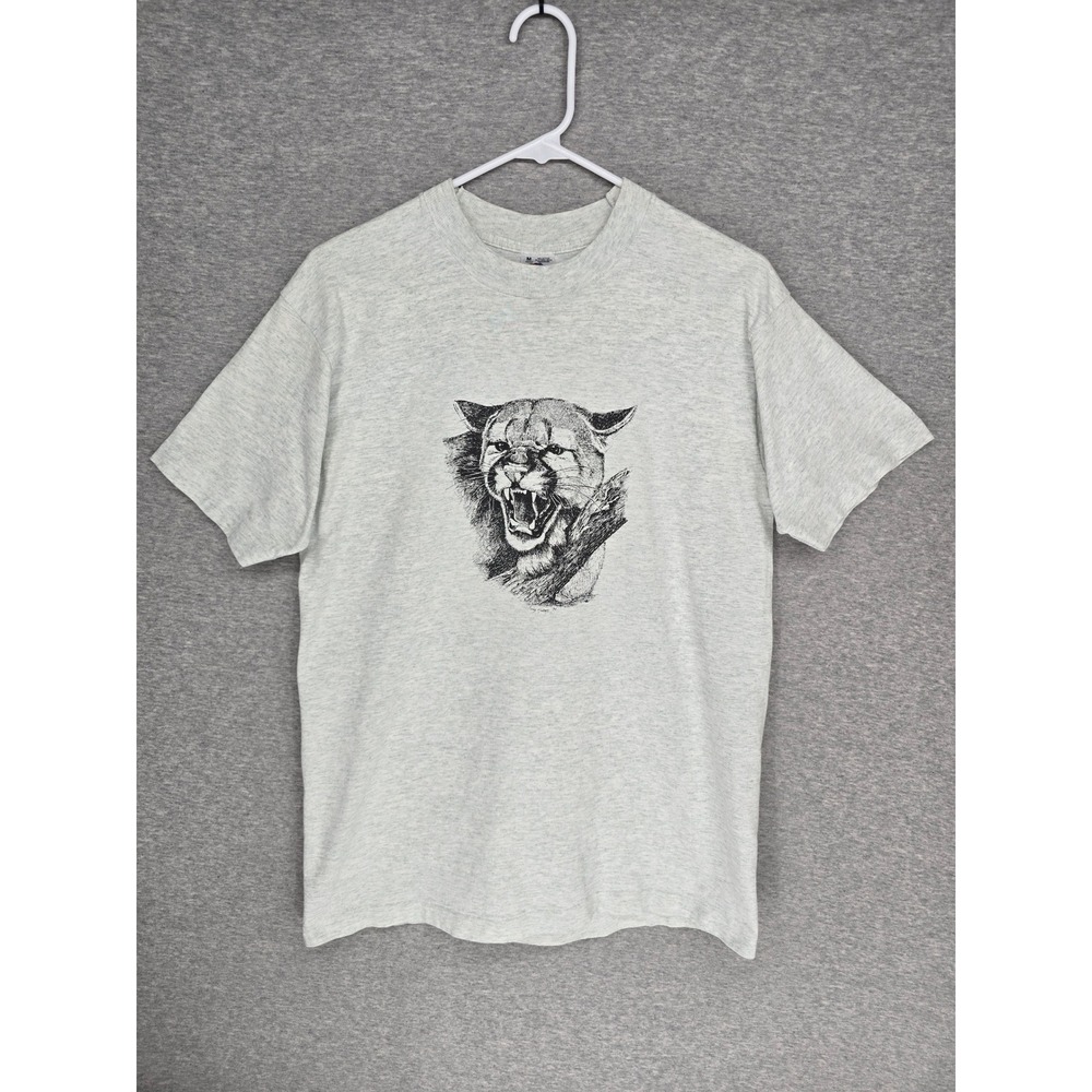 Vintage 1994 Fruit of the Loom Cougar T-Shirt Gray Mens Medium Made in USA 90s